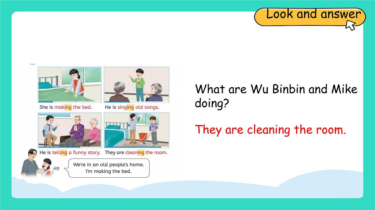 Unit 4 Helping in the community Part B Let's learn & Make fun sentences课件人教PEP英语四年级上册第8页