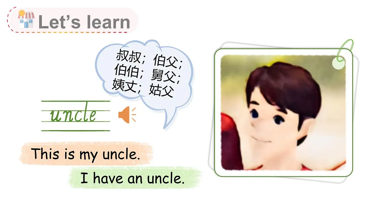 2025年人教三年级英语上册Unit 2 Different families 第5课时 B Let's learn, Listen and chant & C Project (课件)第6页
