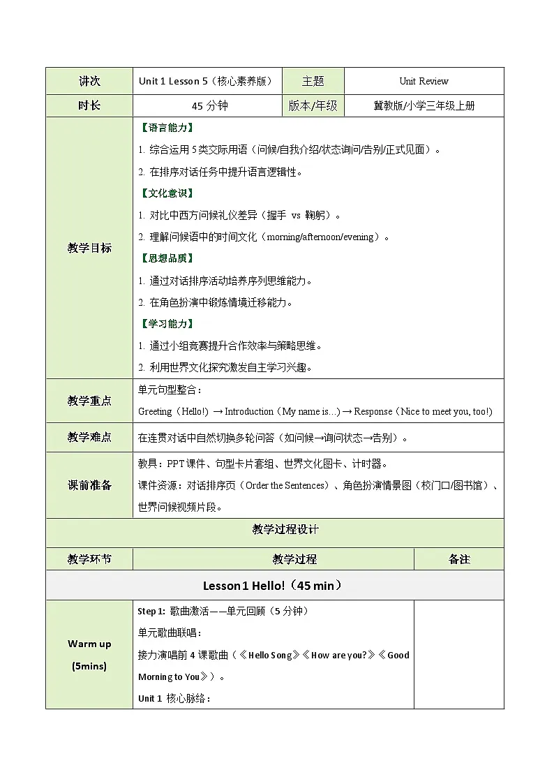 【教案】Unit1 lesson 5 Unit review第1页