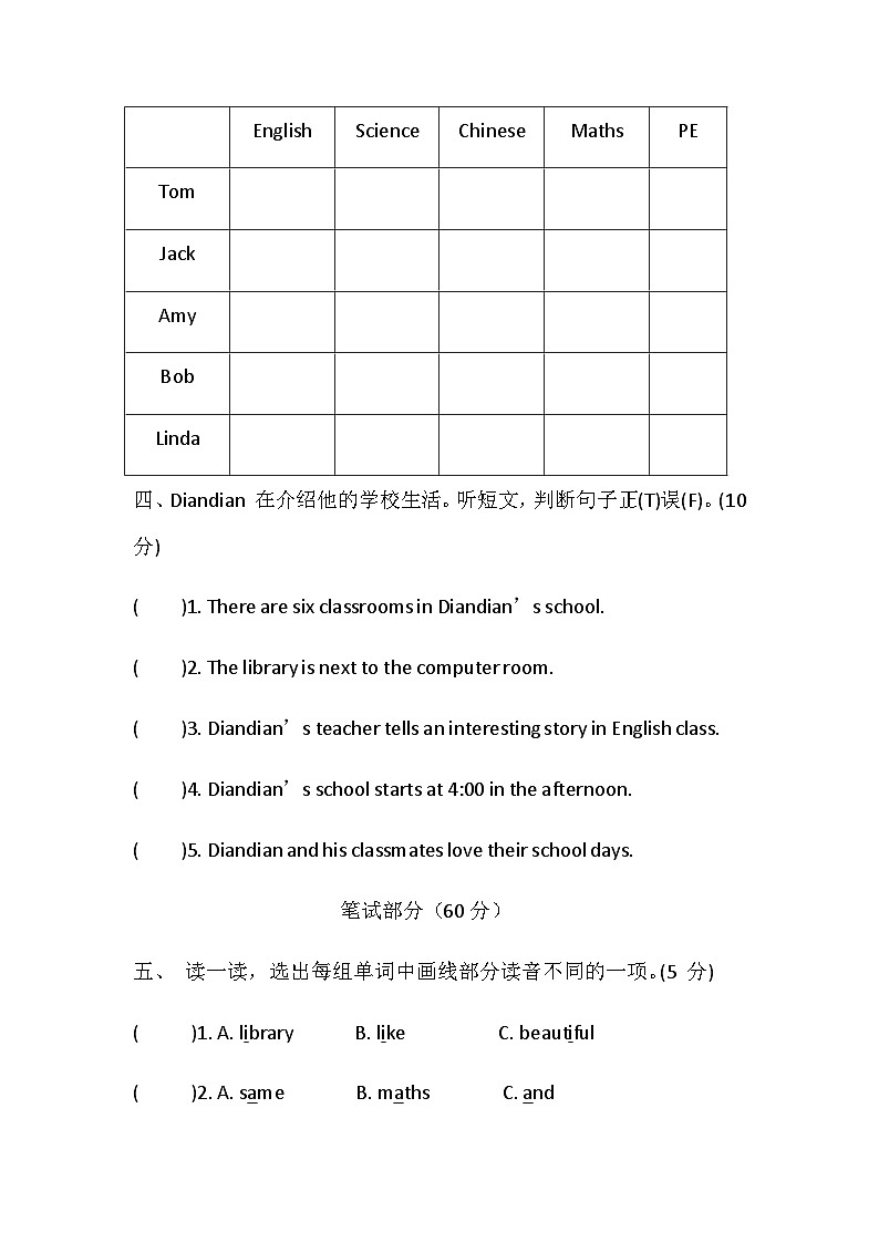 【冀教版(三起)】2024版英语四年级上册 Unit 1 School life 单元能力达标卷(含答案,含听力原文,无听力音频)第2页