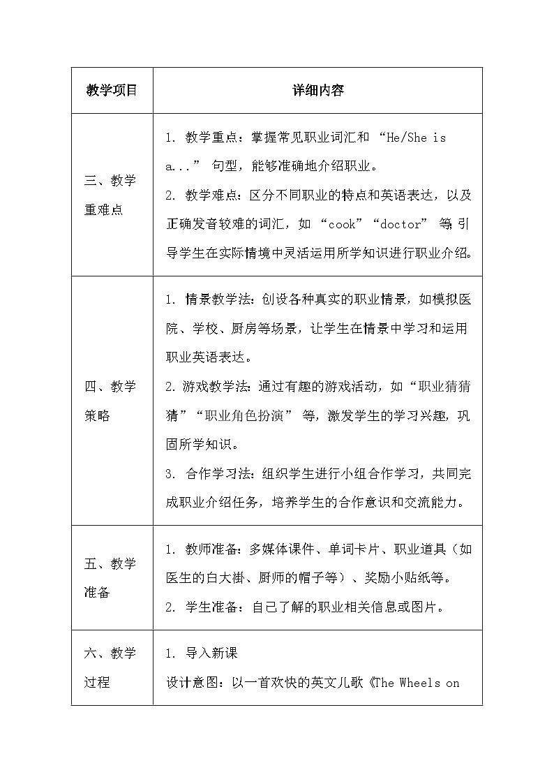 湘鲁版(2024)三年级上册英语《Unit 5 He is a cook》教案第2页