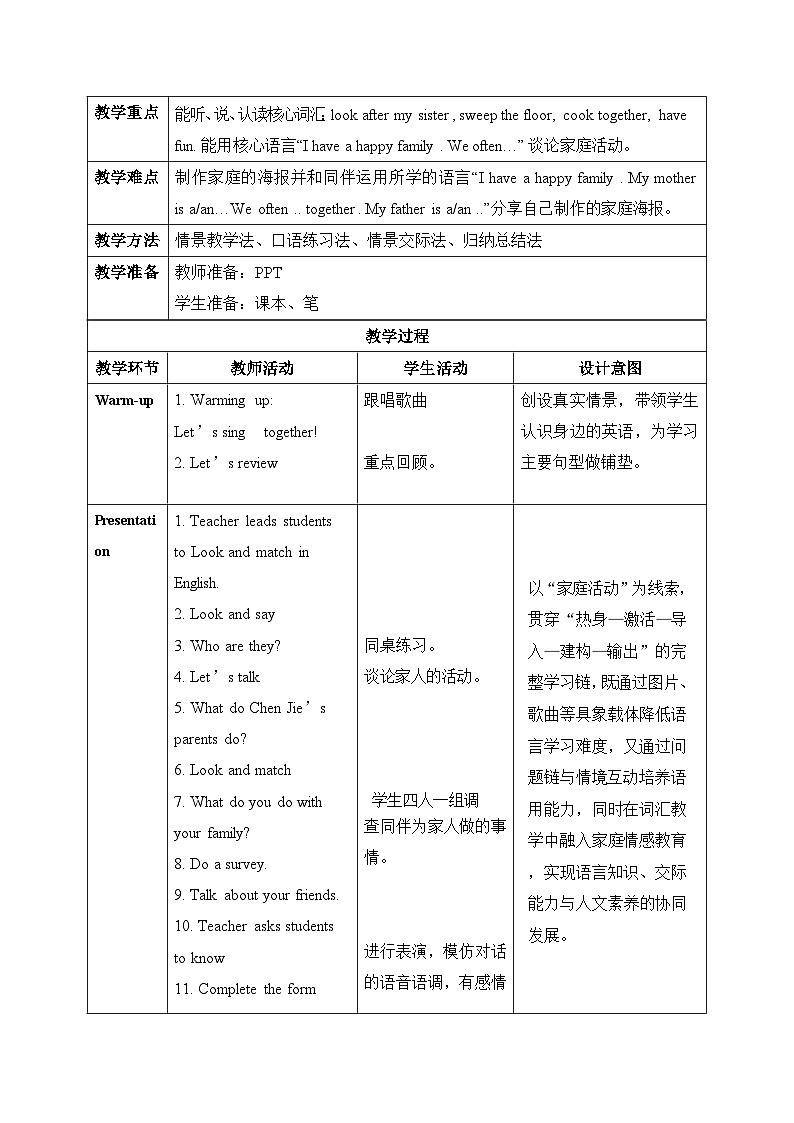 【任务型备课】人教版英语四上-Unit1 Part C Project(教案)第2页