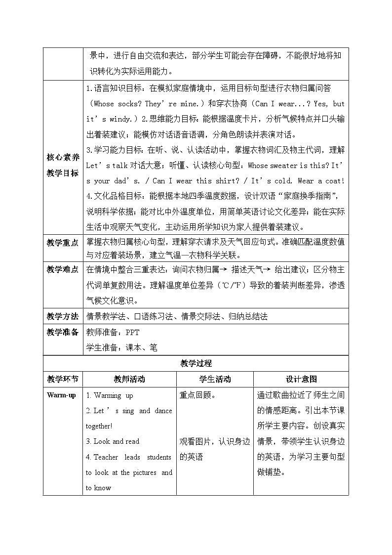 【任务型备课】人教版英语四上-Unit6 Part A Let’s talk & Match, ask and answer(教案)第2页