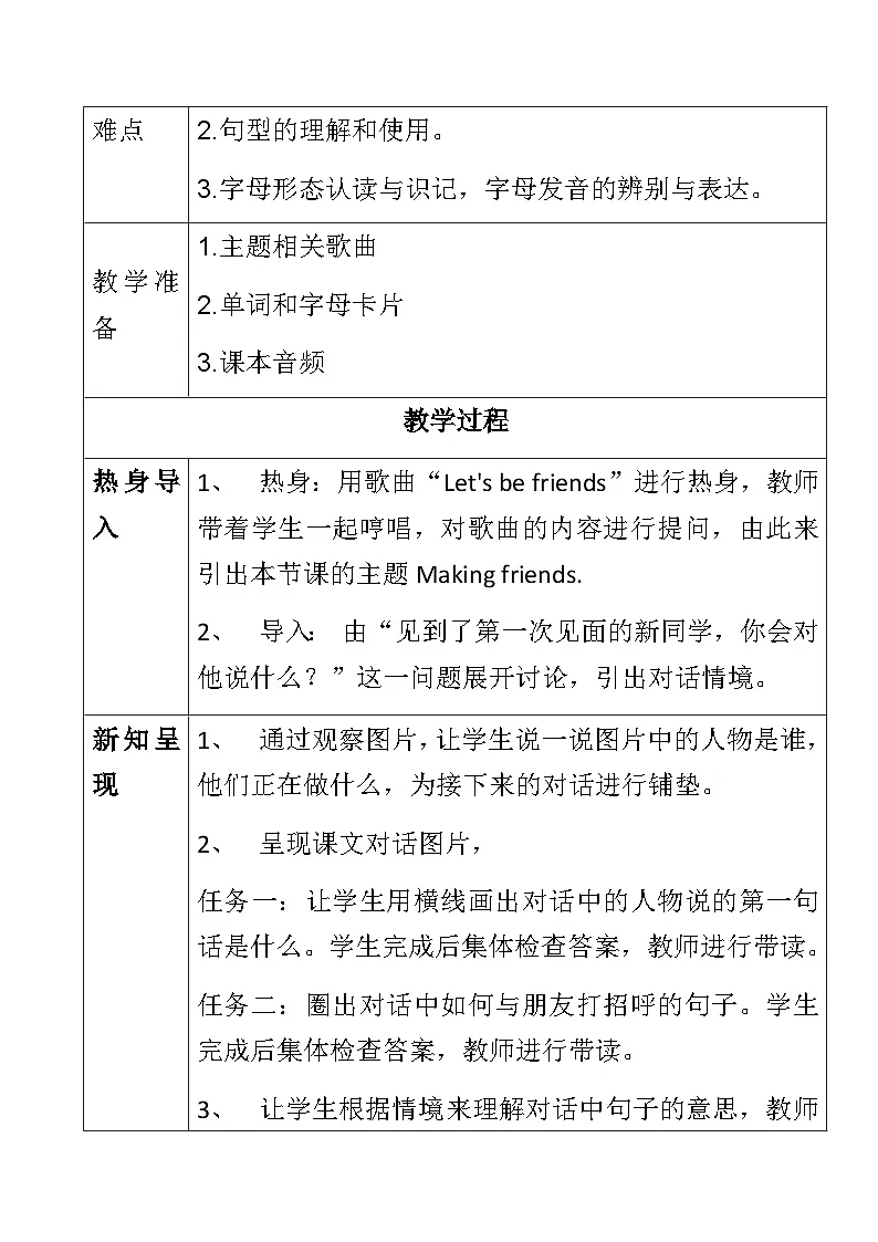 人教PEP版英语(2024)3年级上册Unit 1 Making friends Part A 教案 05第2页