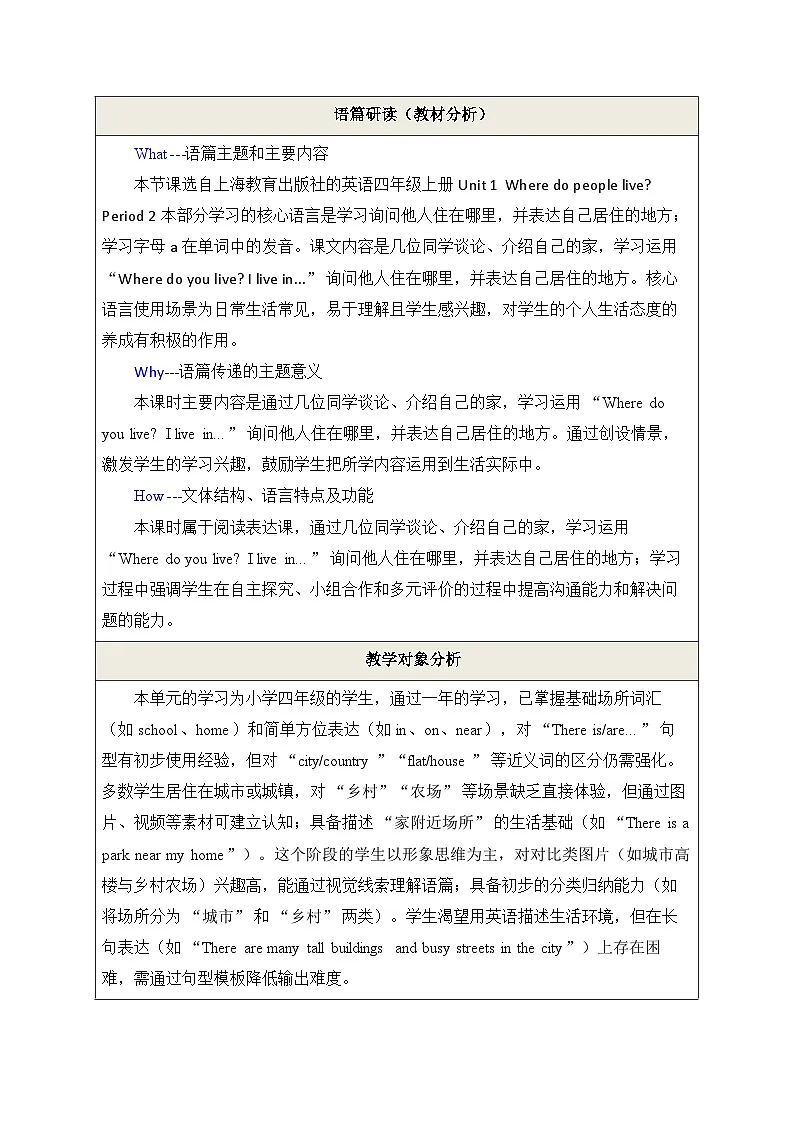 Unit 1 Where do people live Period 2 Explore 教学设计第2页