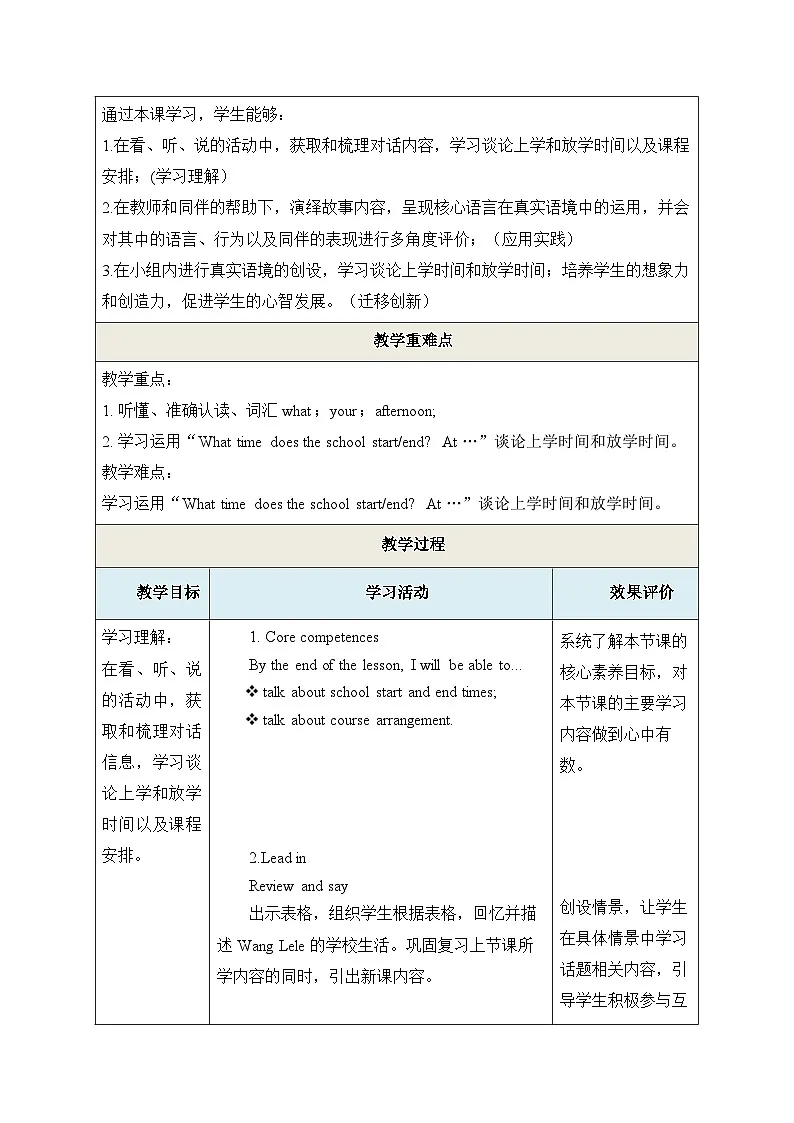 Unit 1 Lesson 4 My school 教学设计第3页