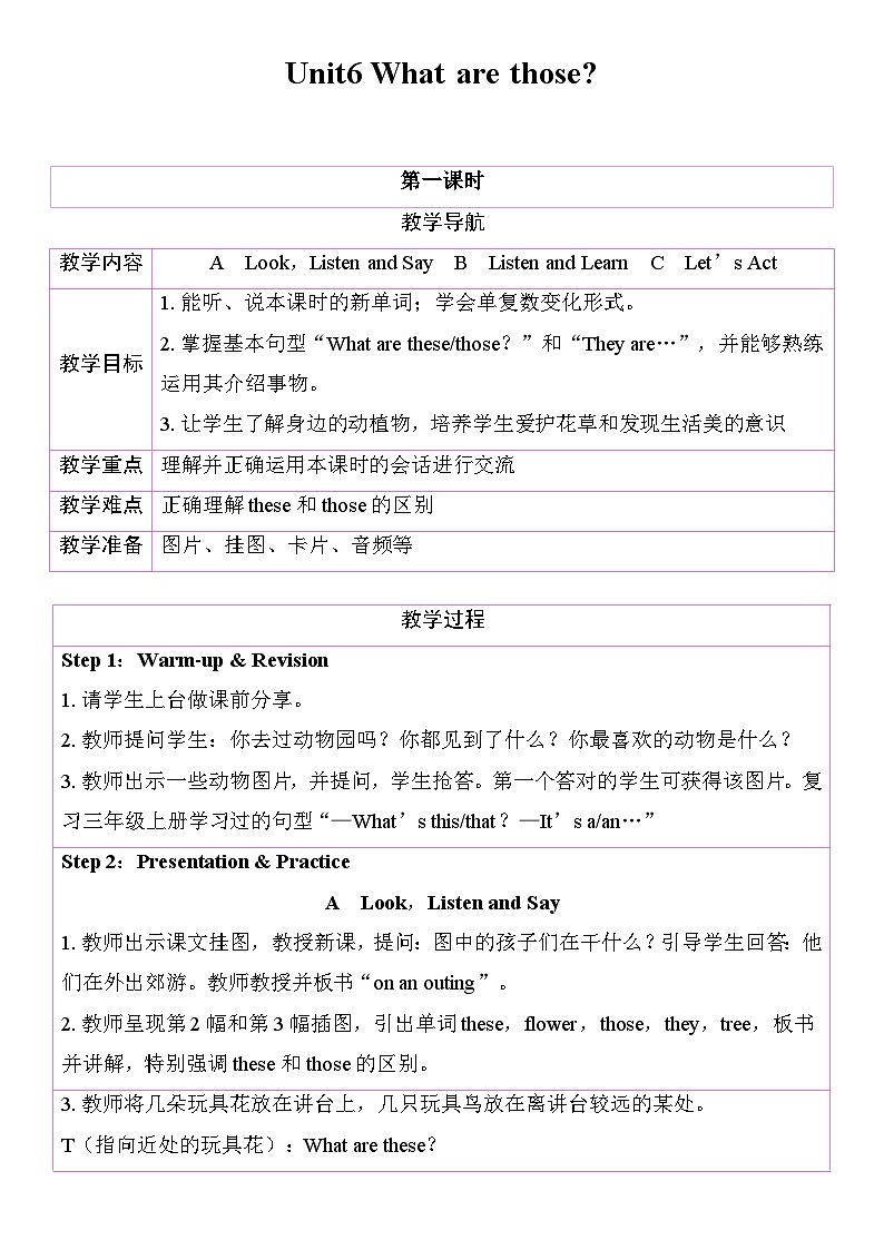 Unit6 What are those 教学设计 湘少版(三起)(2024)四年级英语上册第1页