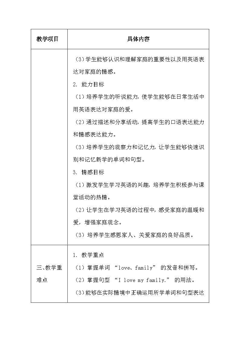 闽教版(2024)三年级上册英语Unit 4 Lesson 4 I love my family.教案第2页