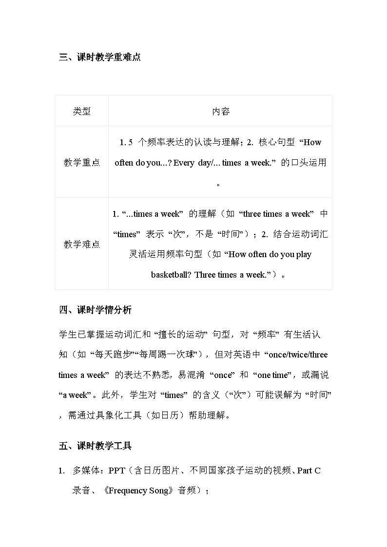 人教精通版(2024)四年级上册英语 Unit 1 Sports Lesson 2 教学设计第3页