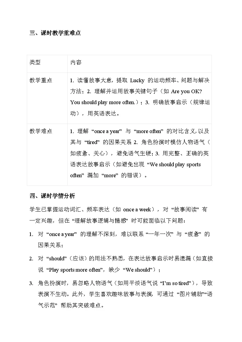 人教精通版(2024)四年级上册英语 Unit 1 Sports Story time 教学设计第3页