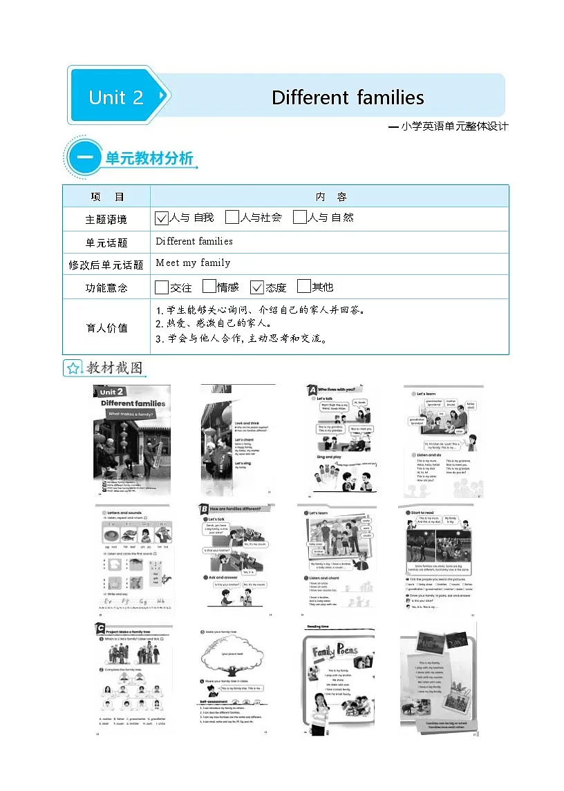 2025秋(新教材)三年级英语上册Unit 2 Different families Part A Let's talk+Let's learn大单元整体教学设计第1页