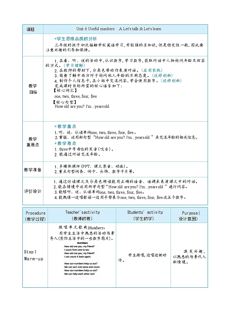 2025秋(新教材)三年级英语上册Unit 6 Useful numbers Part A Let's talk+Let's learn大单元整体教学设计第3页