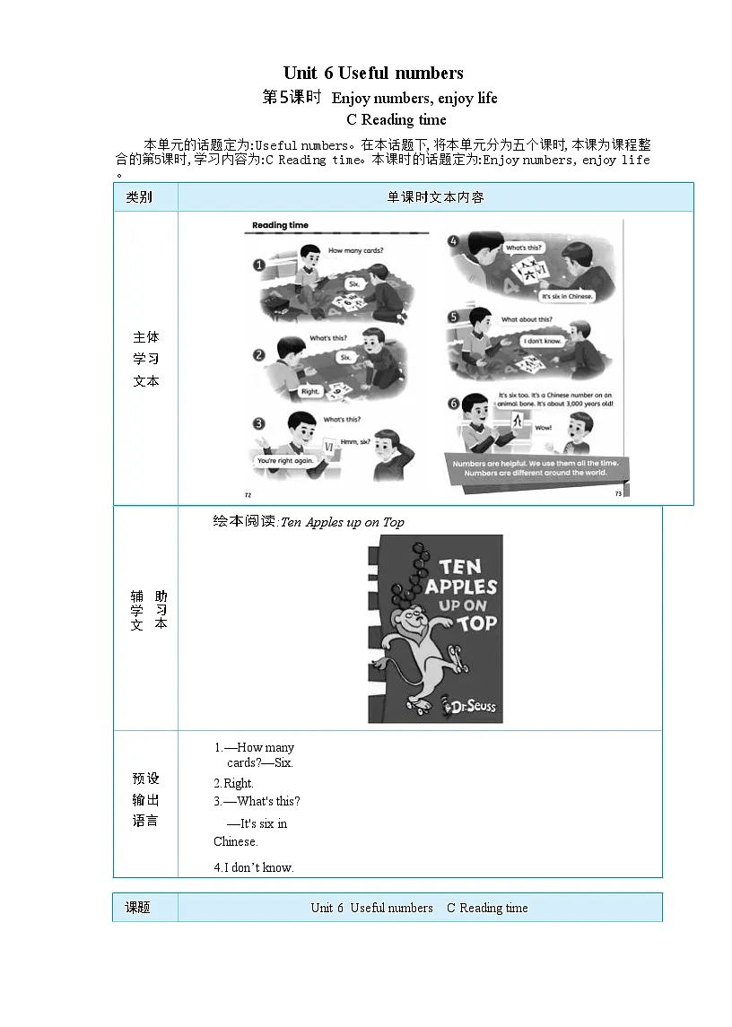 2025秋(新教材)三年级英语上册Unit 6 Useful numbers Part C Reading time大单元整体教学设计第1页