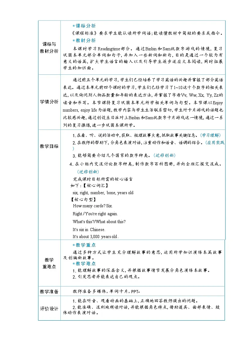 2025秋(新教材)三年级英语上册Unit 6 Useful numbers Part C Reading time大单元整体教学设计第2页
