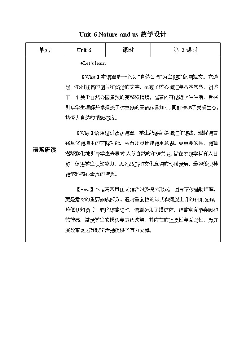 小学英语新人教版PEP五上Unit6 第2课时 A learn表格式教学设计第1页