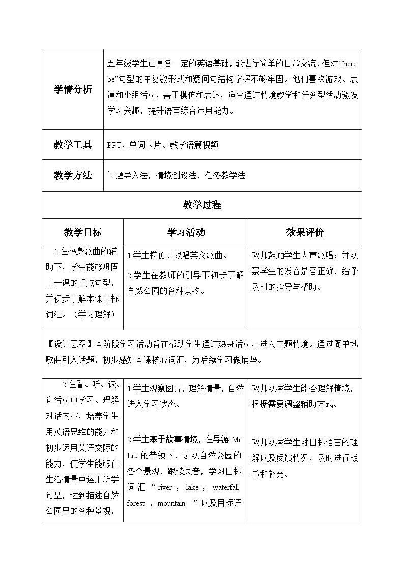 小学英语新人教版PEP五上Unit6 第2课时 A learn表格式教学设计第3页