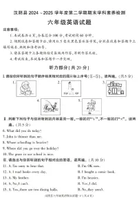 陕西省安康市汉阴县2024-2025学年六年级下学期期末考试英语试卷