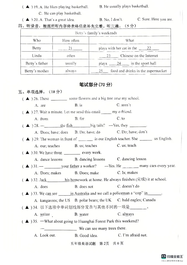 江苏省盐城市东台市2024-2025学年五年级上学期1月期末英语试题第2页