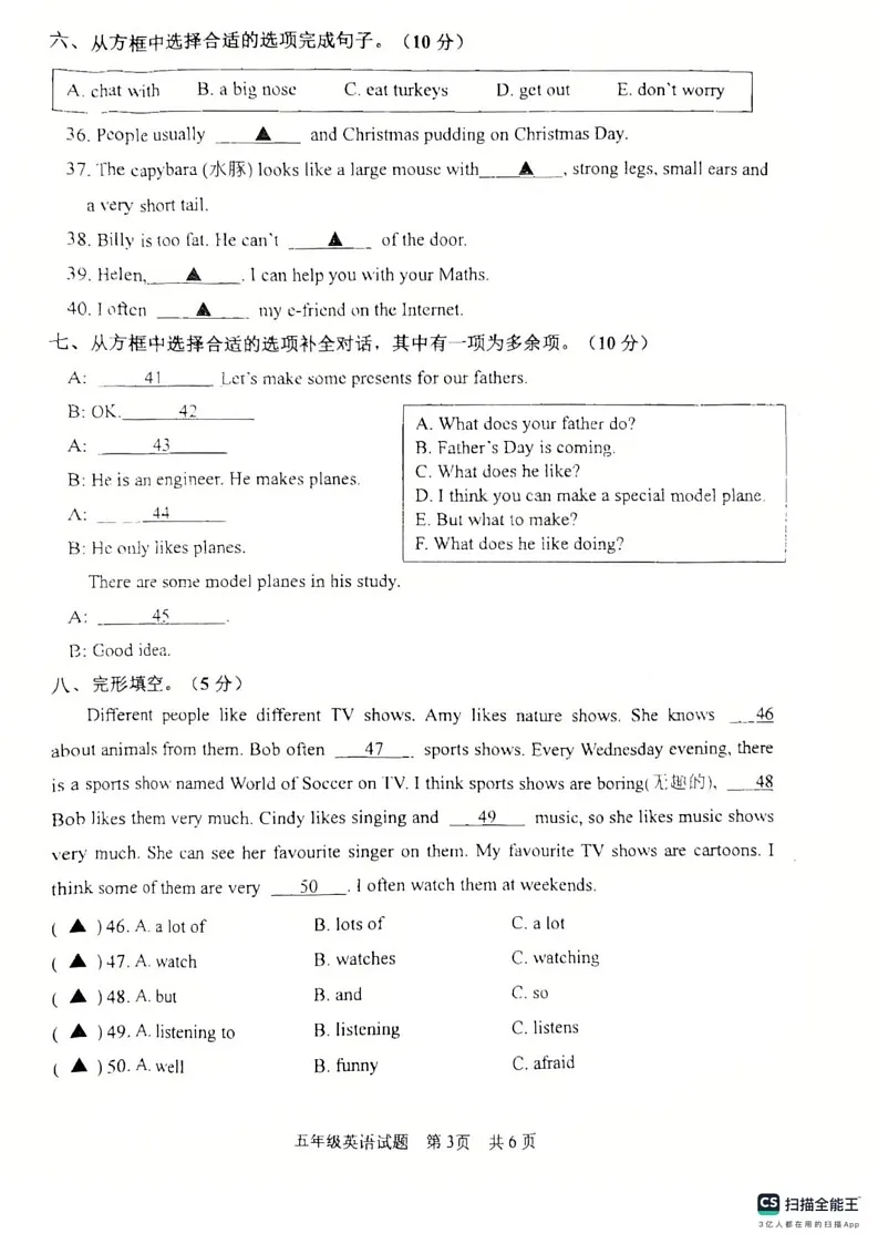 江苏省盐城市东台市2024-2025学年五年级上学期1月期末英语试题第3页