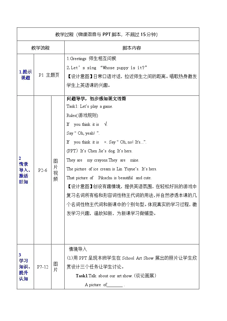 Unit 5 Whose dog is it_ Part A Let's talk(表格式教案)五年级英语下册 人教PEP第2页