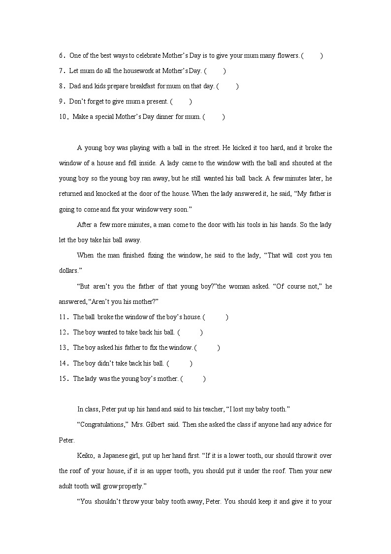 专题10 阅读理解-判断-小学英语五下-期末复习专项牛津上海版(试用本)练习(含解析)第2页