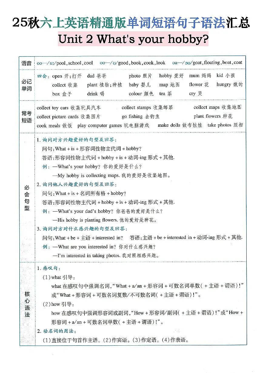2025学年六年级上册英语精通版期末知识点汇总第2页