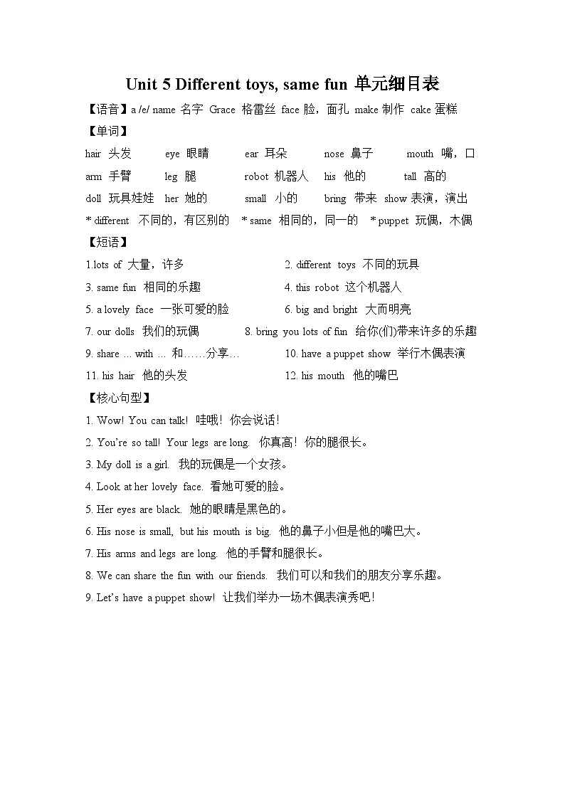 新译林版英语四年级上册 Unit 5 学案(不含答案)第1页
