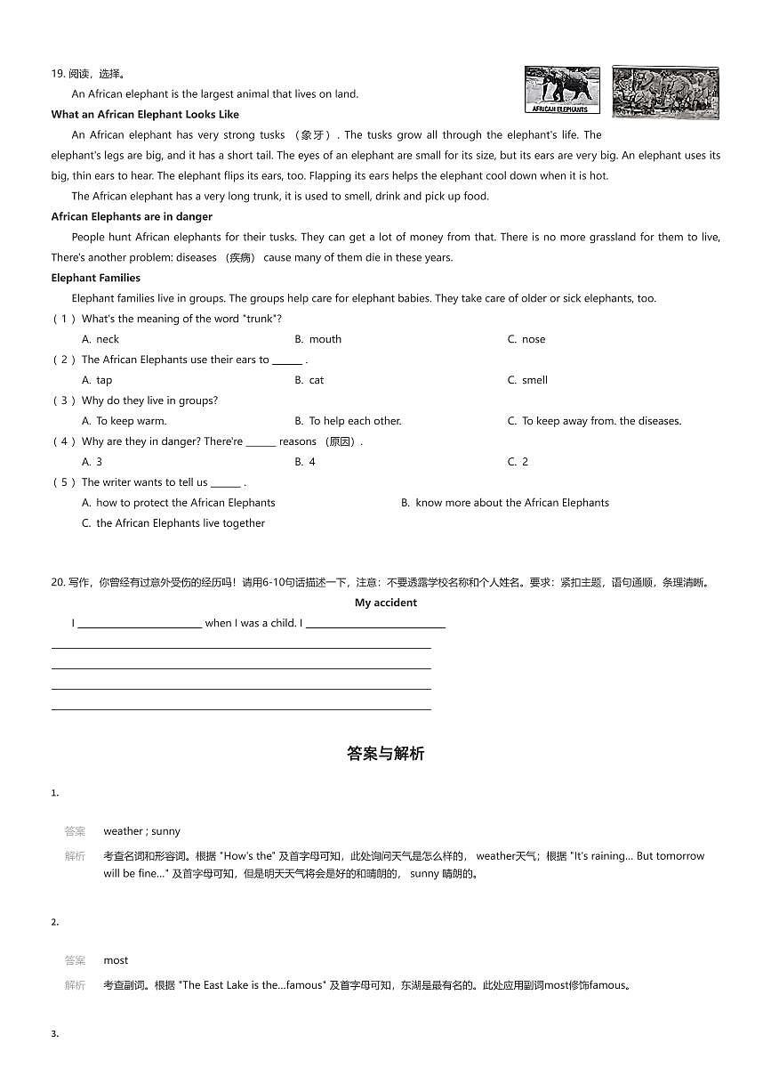 2024~2025学年湖北武汉汉阳区六年级上学期期末英语试卷(有答案解析)第3页