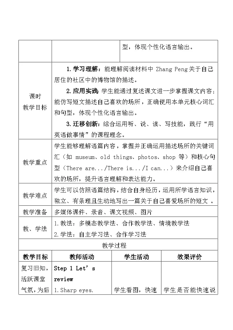 人教版(PEP)小学英语四年级上册 Unit 3 Places we live in Part B Read and write 教案(表格式)第2页