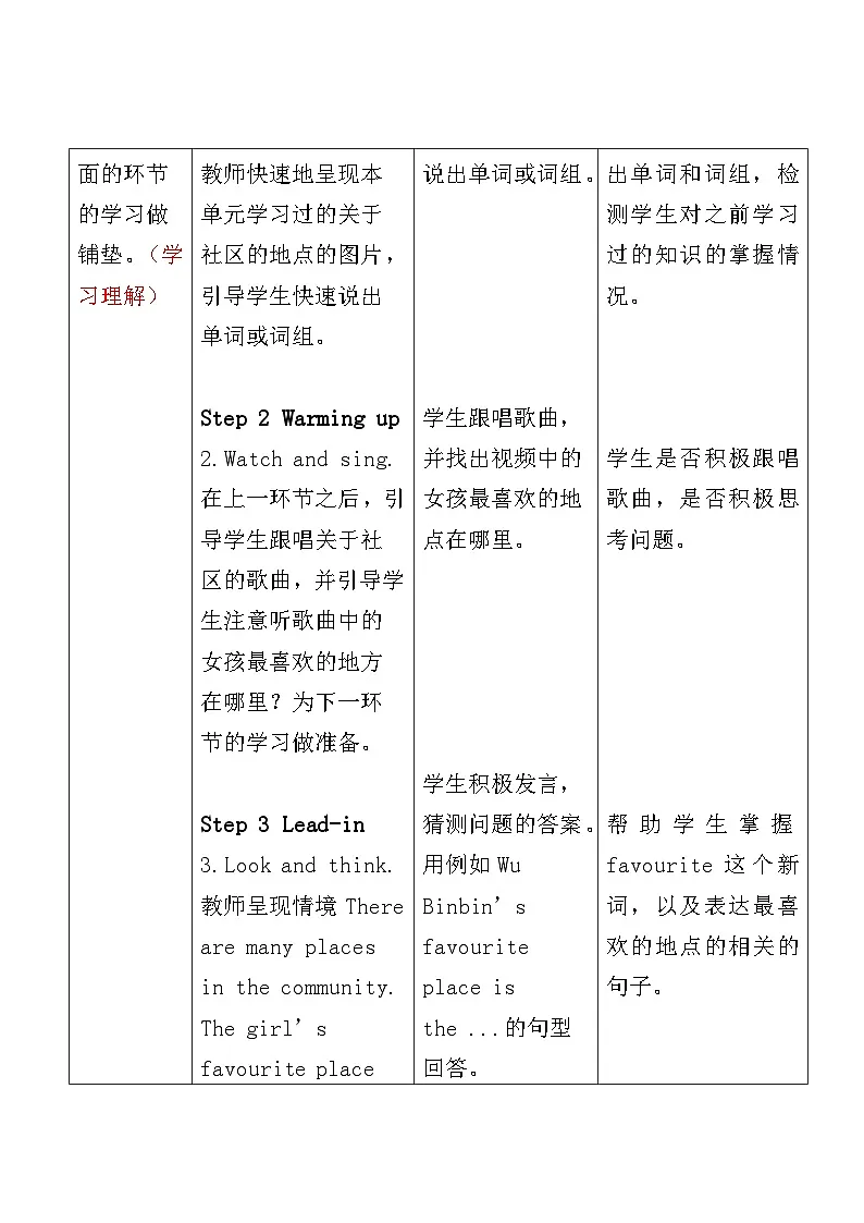 人教版(PEP)小学英语四年级上册 Unit 3 Places we live in Part B Read and write 教案(表格式)第3页