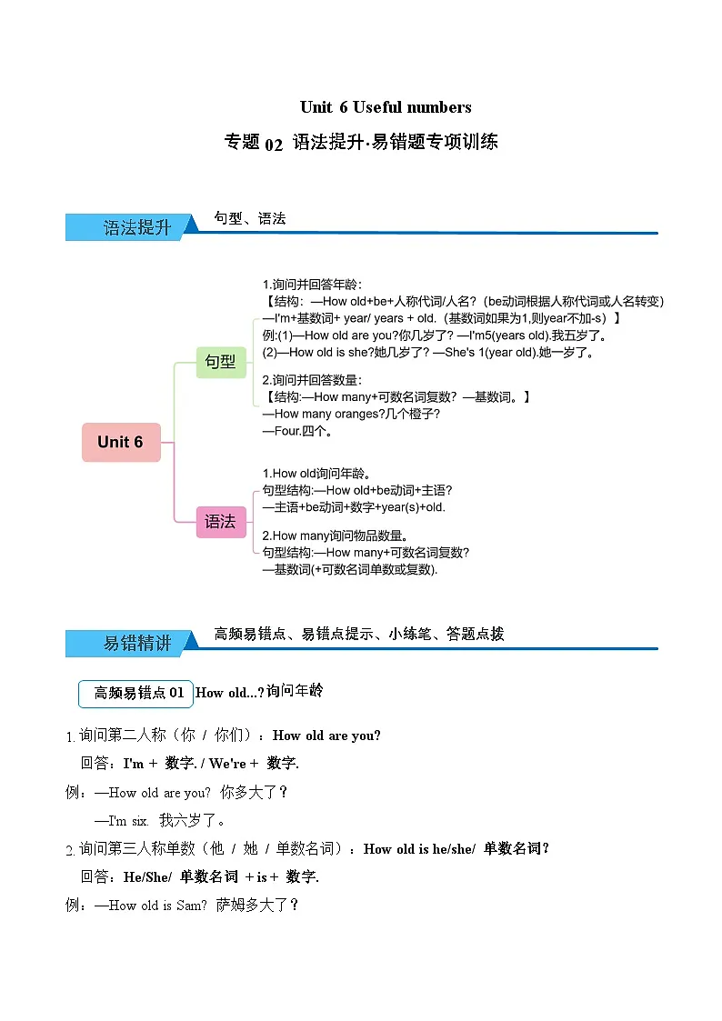 Unit 6 Useful numbers 期末复习(易错题专项训练·语法提升)英语人教PEP版三年级上册(新教材)(含答案与解析)第1页