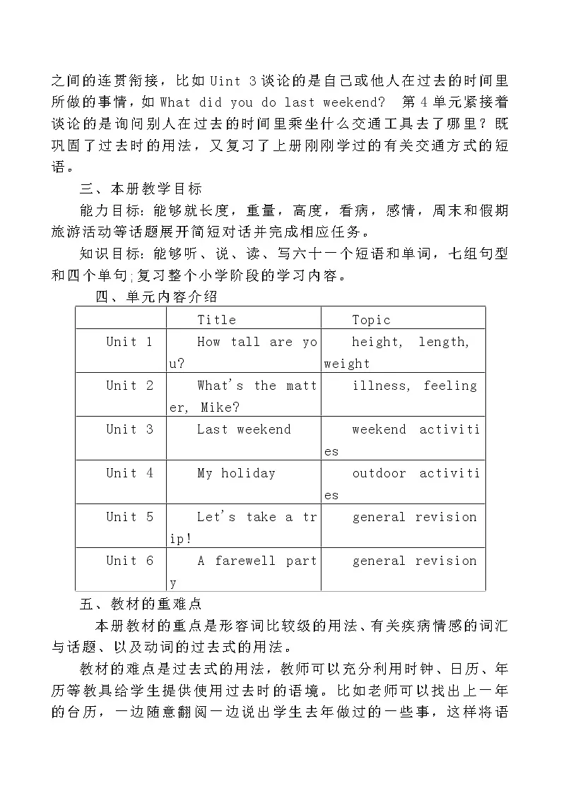 人教PEP 2024 小学英语六年级下册教学计划 3第2页
