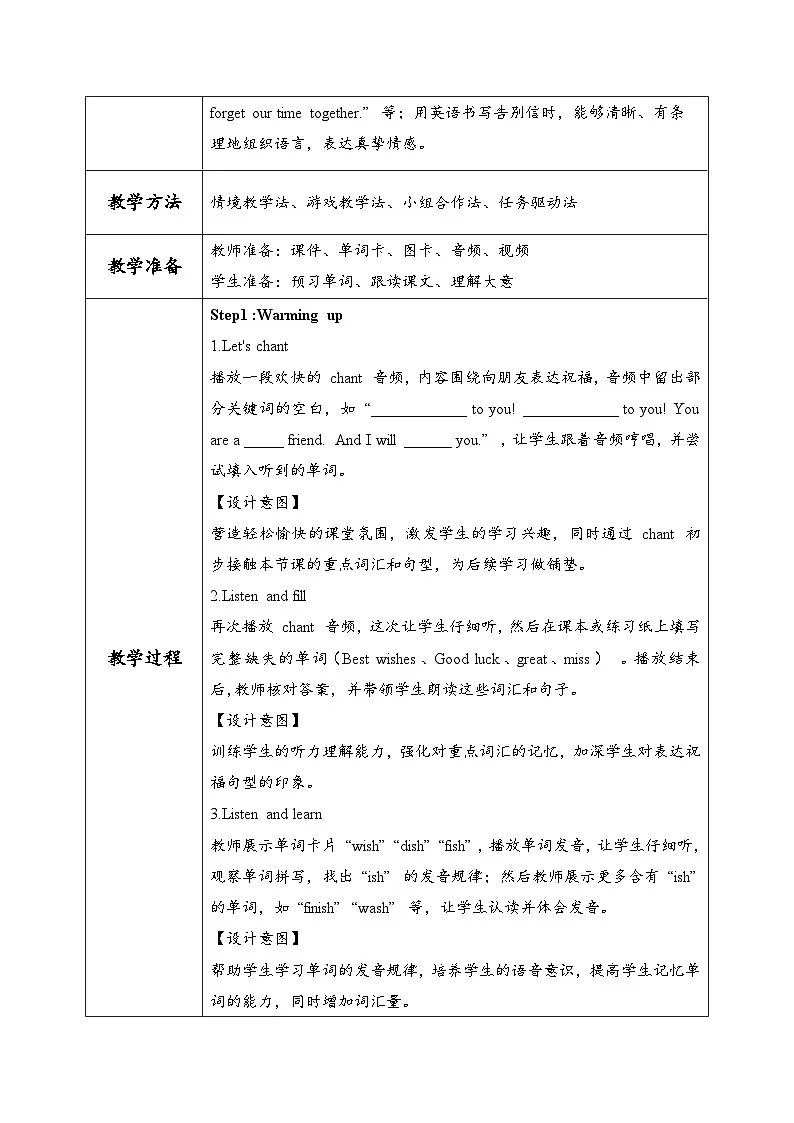 外研版三起六年级英语下册Module9 Unit1 Best wishes to you.(教学设计)第2页