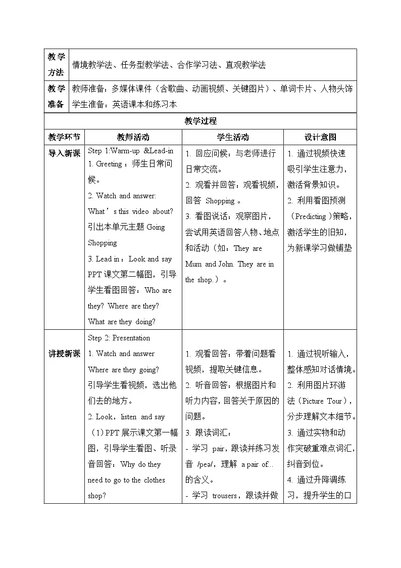 (新课标新教材)人教PEP四年级下册英语Unit4 Going shopping A Let's talk&Read and role-play教学设计第2页