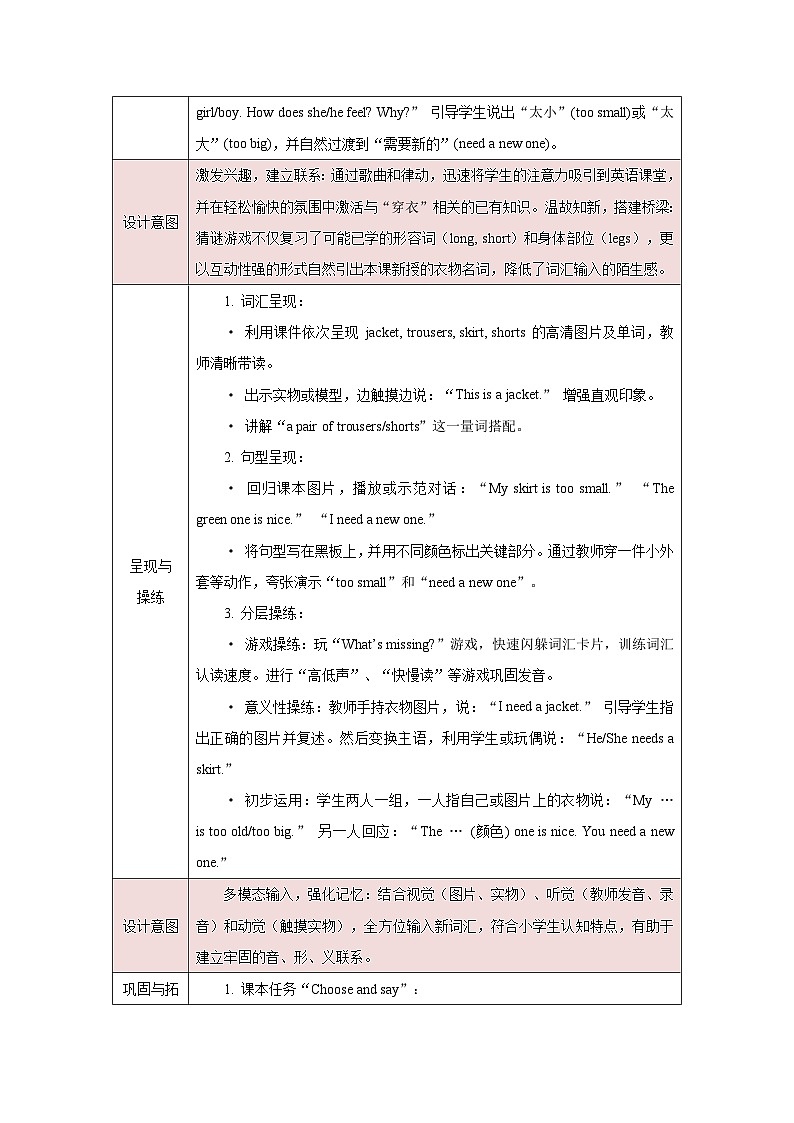 人教PEP2024版一起点小学英语四下Unit4Going shopping A Let’s learn表格式教学设计第2页