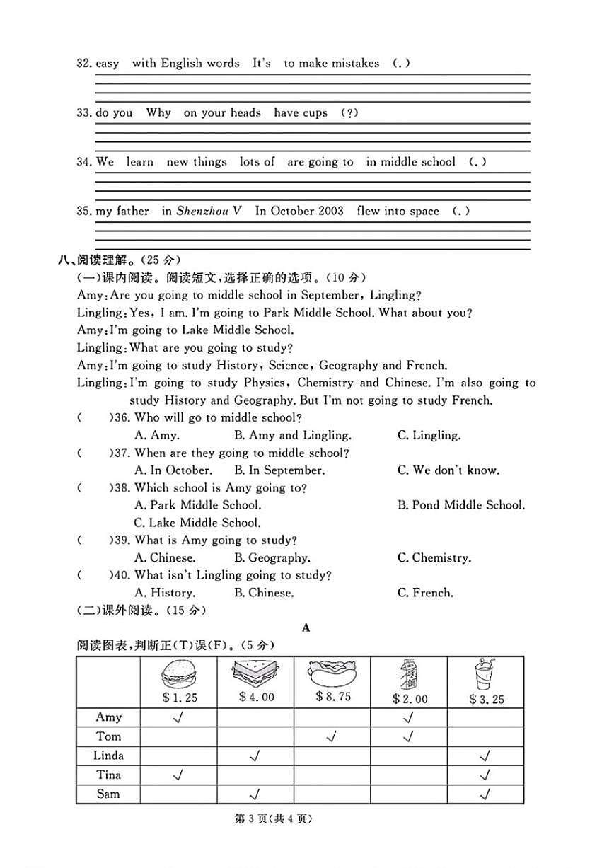 2024-2025学年山东省日照市经济技术开发区六年级下学期期末英语试题(含答案)第3页