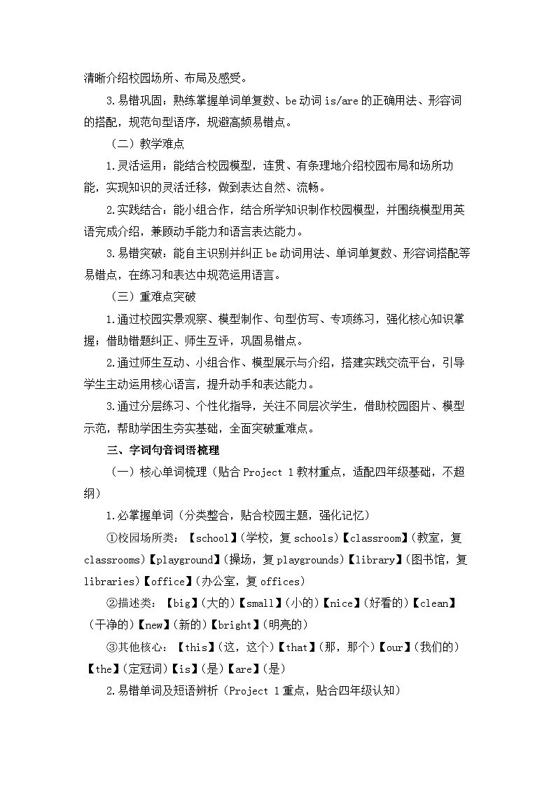 译林版(三起)(2024)四年级下册英语Project 1 My school model 教案第2页