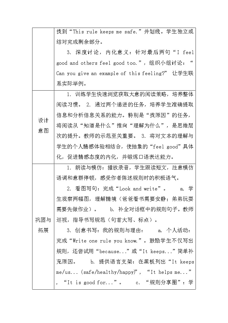 【新教材】人教PEP版(2024)四年级下册英语 Unit 2 Family rules B Read and write 教案【表格式】第3页
