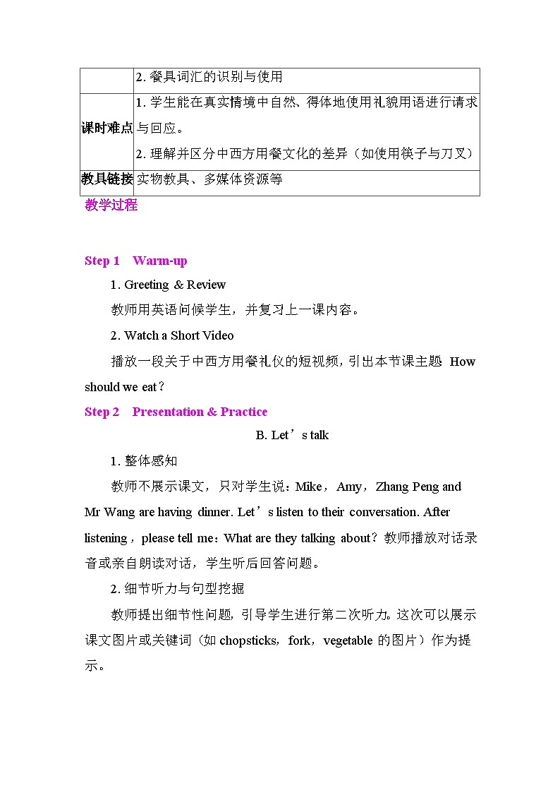 【新教材】2026年春季人教PEP版四年级下册英语Unit 6 From farm to table Part B&Part C 教案第2页