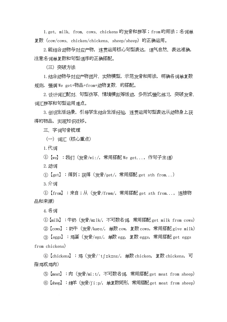 Module 3 Animals Unit 9 We get milk from cows(教学设计)-湘鲁版英语四年级下册第2页