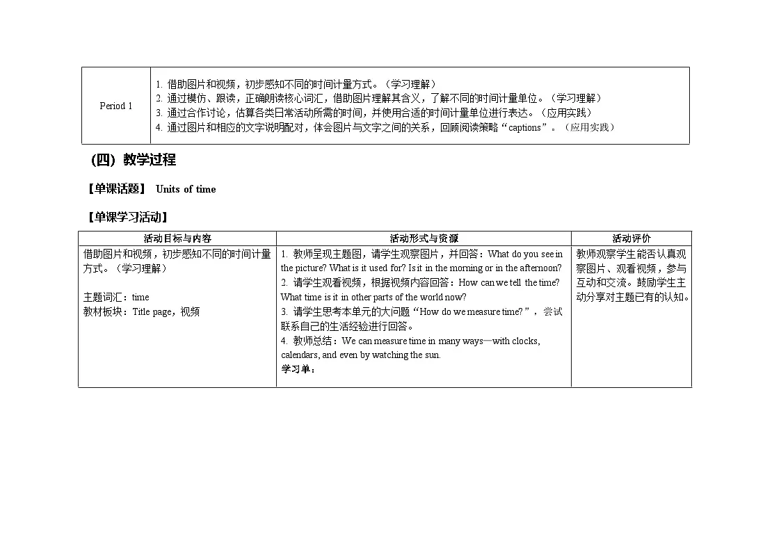 Unit 6:Period 1教学设计表格式-2025-2026学年四年级下册《英语》沪教牛津版六三制一起(2024)第2页