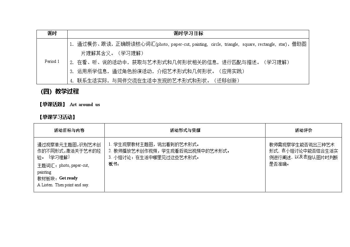 Unit 5 :Period 1教学设计表格式-2025-2026学年四年级下册《英语》沪教牛津版六三制一起(2024)第2页