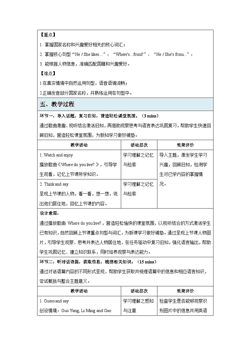 Unit 1 Lesson 3 He likes kung fu教案 小学英语鲁科版(五四制)2024四年级下册第2页