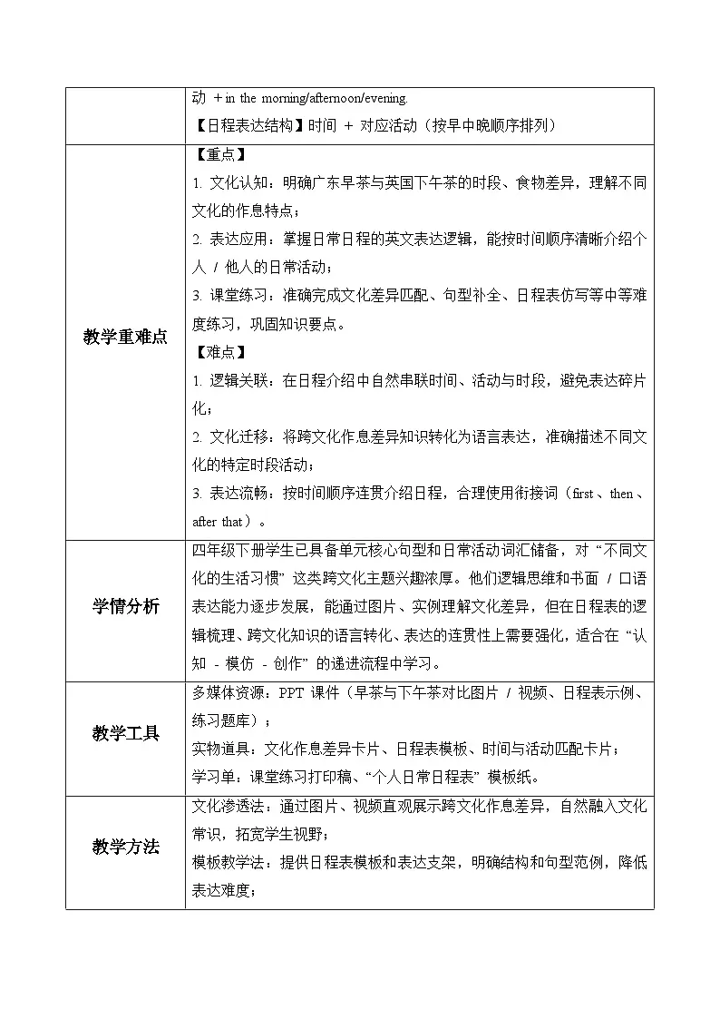 Unit 3 第3课时Explore & Apply(表格式教学设计)人教大同版四年级英语下册第2页