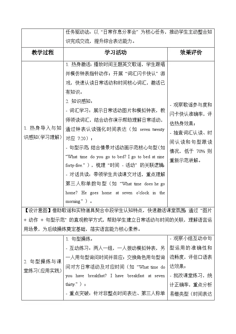 Unit 3 第1课时Experience & Understand(表格式教学设计)人教大同版四年级英语下册第3页