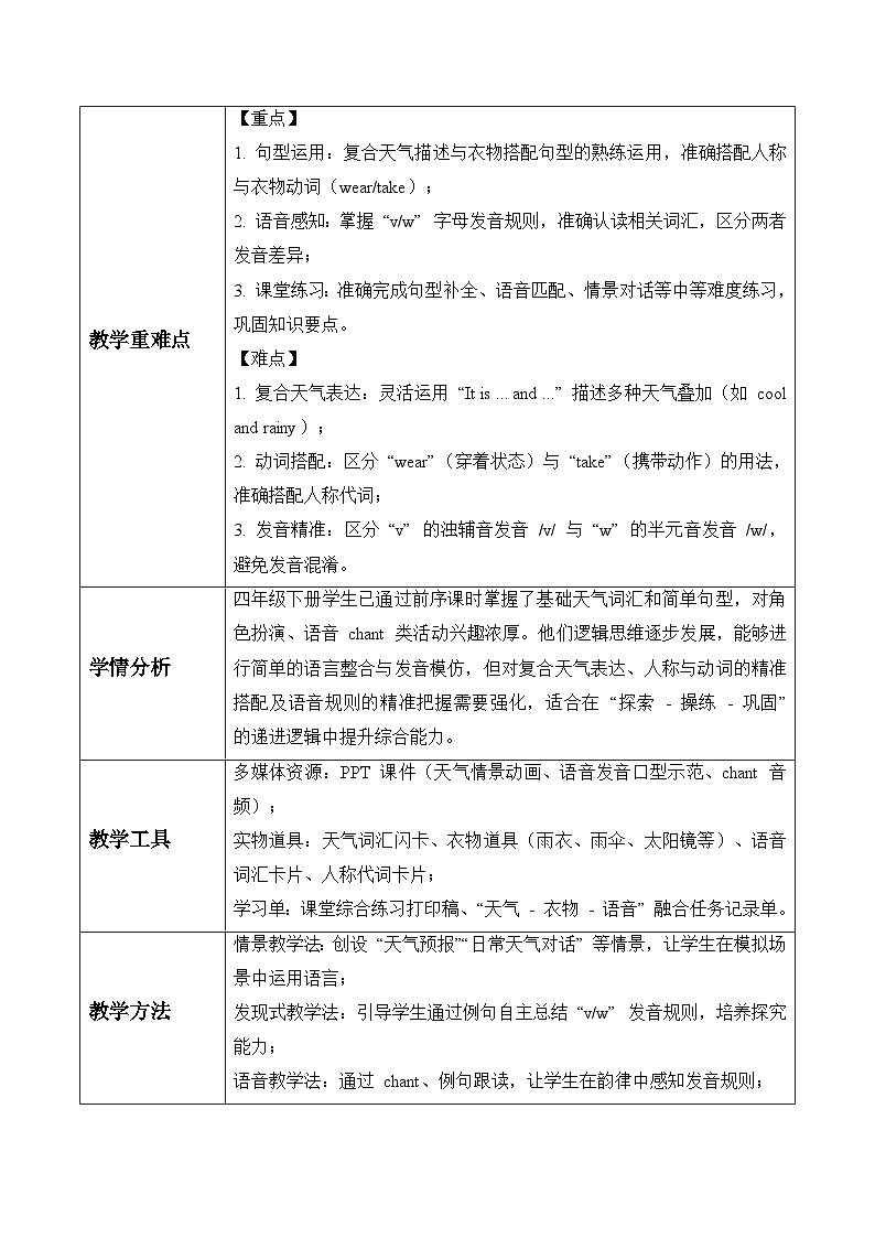 Unit 1 第2课时Discover & Develop(表格式教学设计)人教大同版四年级英语下册第2页