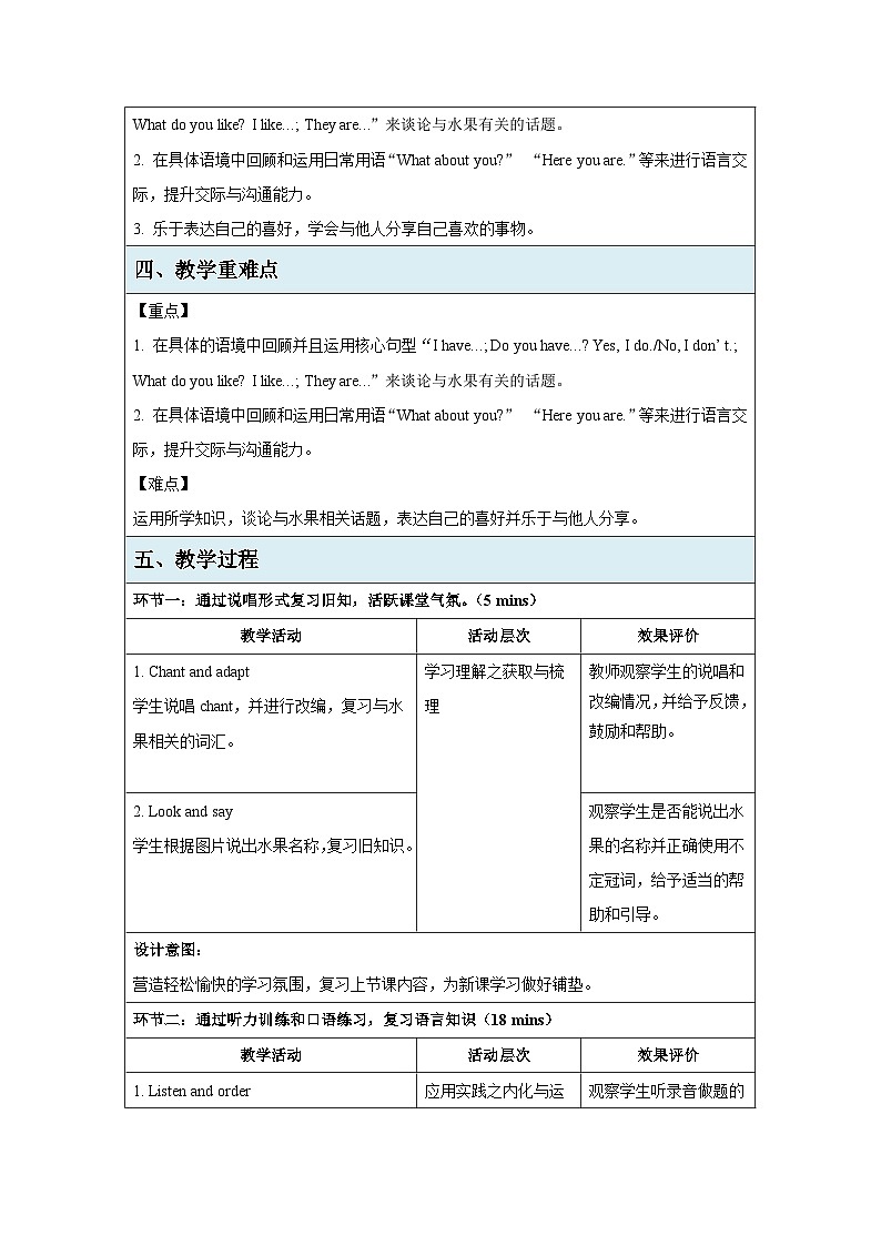 Unit 5 Fruit第4课时Wrap-up time 教案 小学英语译林版(2024)三年级下册教案第2页