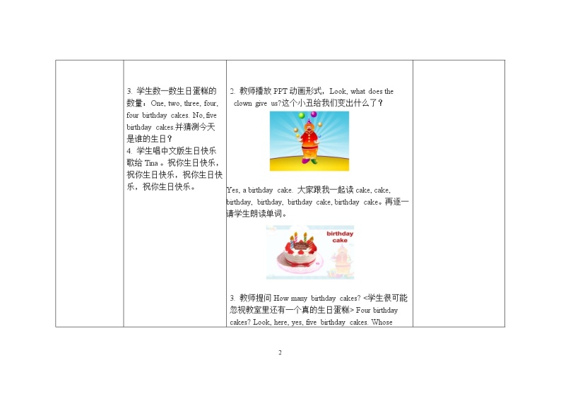 三年级上册英语教案 Module 6 Unit 1 Happy birthday外研社（三起）02