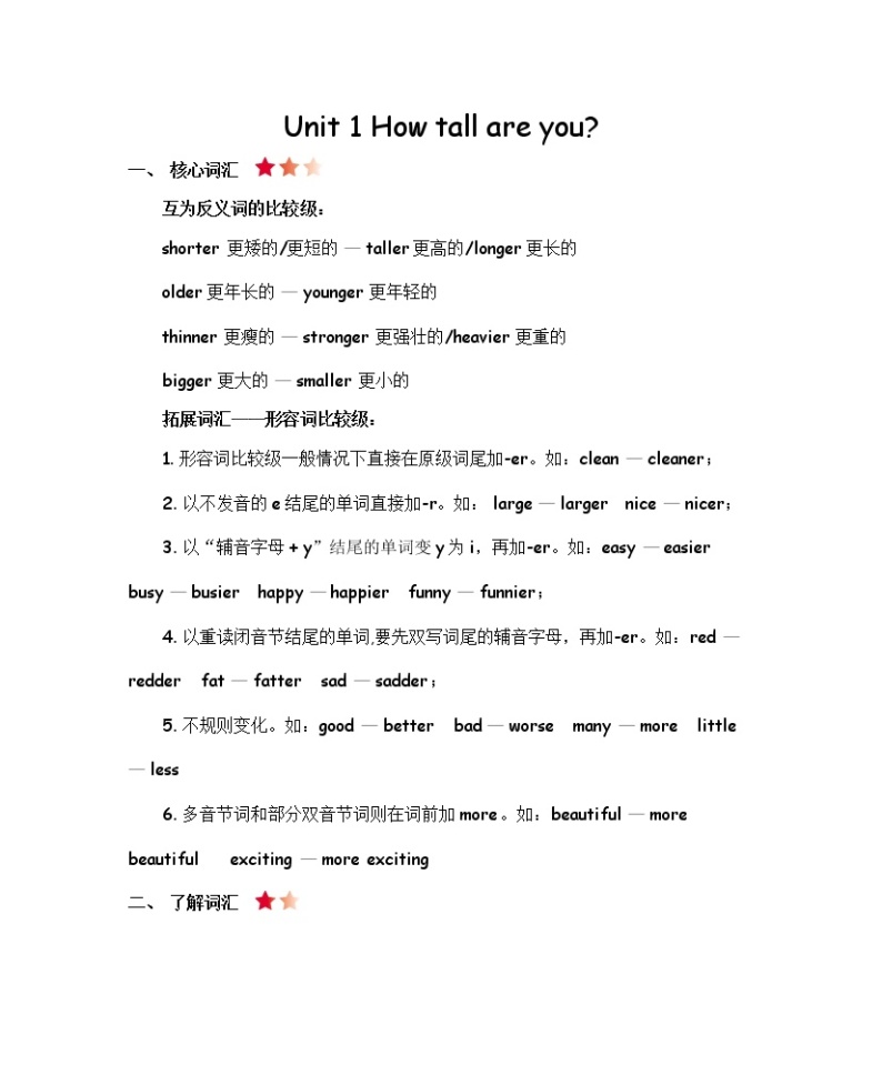 Unit 1 How tall are you 知识清单01