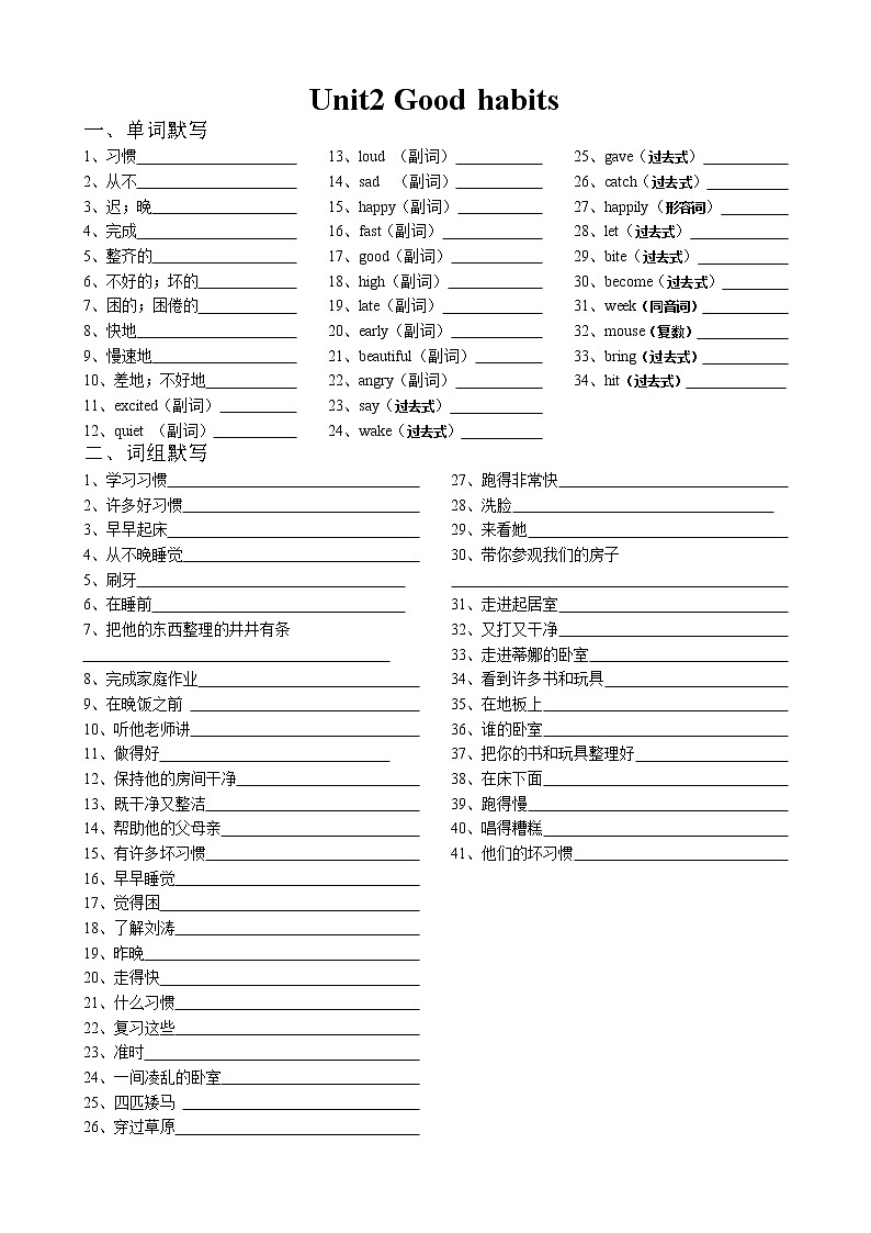 译林英语6B unit2 单元总默写第1页